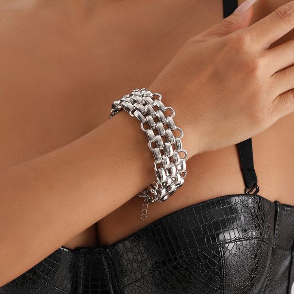 Punk Exaggerated Thick Chain Necklace, Stylish Simple Clothing Accessories Metal Bracelet Spice Girl_ipsvogv.com