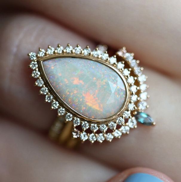 Sanjie's New Fashionable Alloy Inlaid With Oversized Auspicious Treasure Ring, Waterdrop Opal Ring For Women_ipsvogv.com