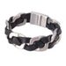 Black Genuine Leather Woven Bracelet For Men, Extra Wide Bold High Street Mingke Chain Titanium Steel Trendy Brand_ipsvogv.com