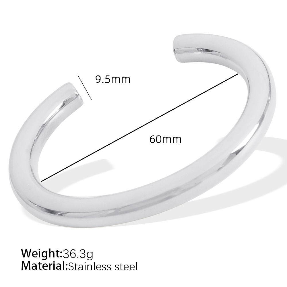 Women's Jewelry Fashion Titanium Steel C Shaped Round Bracelet Wide Version Smooth Bracelet_ipsvogv.com