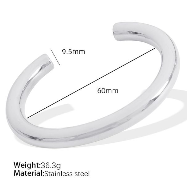 Women's Jewelry Fashion Titanium Steel C Shaped Round Bracelet Wide Version Smooth Bracelet_ipsvogv.com