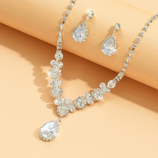 Bridal Zircon Necklace Earrings Jewelry Set Wedding Banquet Dress Chain Fashion Versatile Elegant Accessories_ipsvogv.com