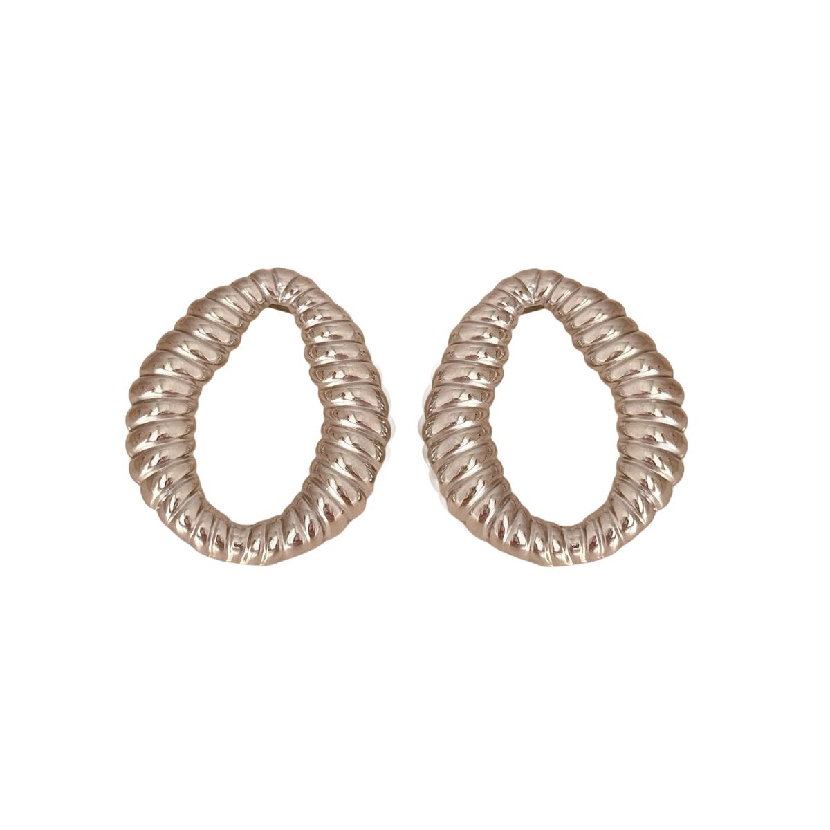 Real Gold Electroplated Titanium Steel Irregular Hollow Embossed O Shaped Gold And Silver Earrings_ipsvogv.com