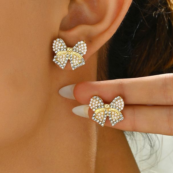 Women’s Jewelry Set Fashion Simple Bow Design Earrings Personality Inlaid Heart Shaped Tassel Earrings Long Earrings Versatile Earrings_ipsvogv.com