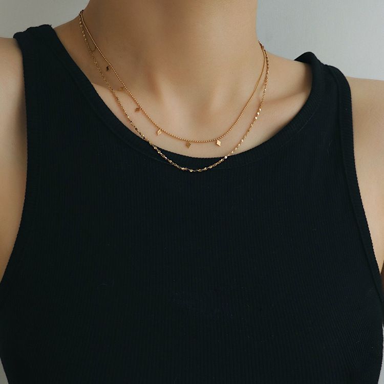 Twisted Double-layer Titanium Steel Necklace With Tassel Collarbone Fashionable Neck Chain, Versatile For Women's_ipsvogv.com