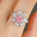 Cao Shi Live Broadcast Flower Ring Sweet Pink Diamond Zircon Flower Ring Romantic Valentine's Day Proposal Handwear_ipsvogv.com
