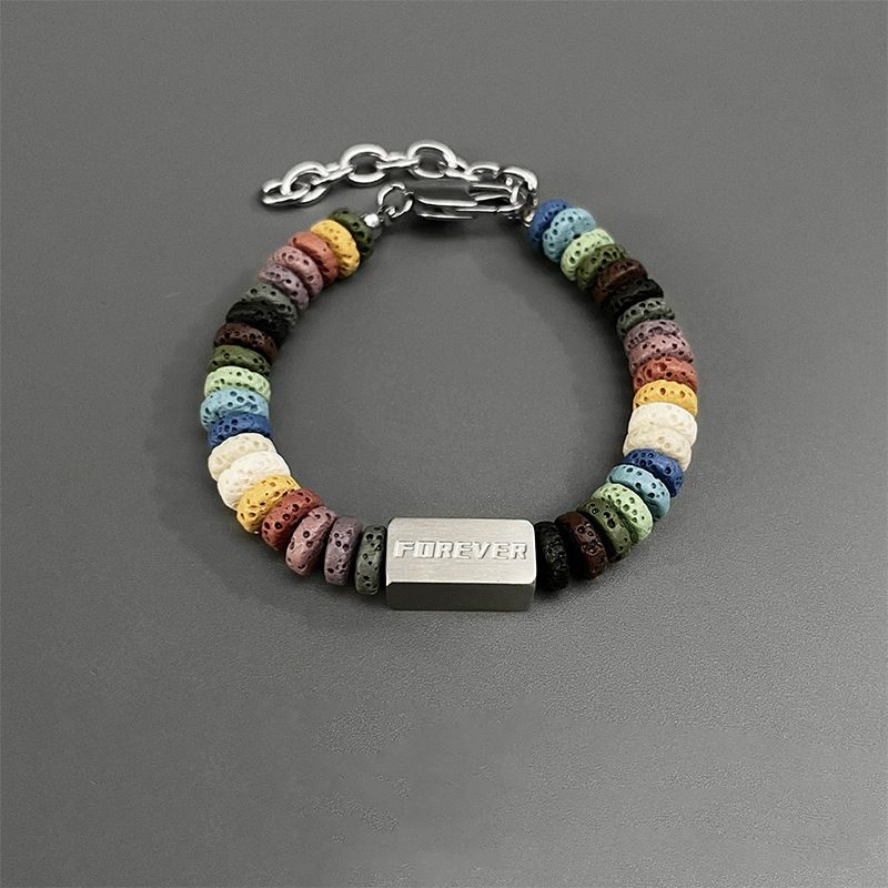 Square Volcanic Stone Bracelet Men, Colorful Spliced Jewe, High-end Versatile Accessories For Women, New Fashion_ipsvogv.com