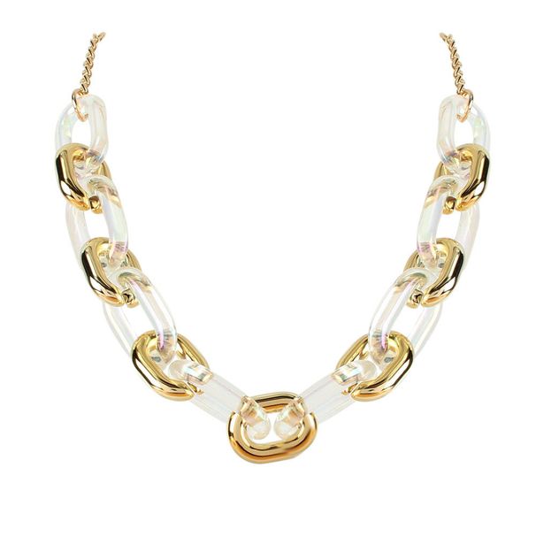 Fashion Thick Chain Necklace Female Transparent Resin Double Alloy Metal Short Clavicle Chain_ipsvogv.com