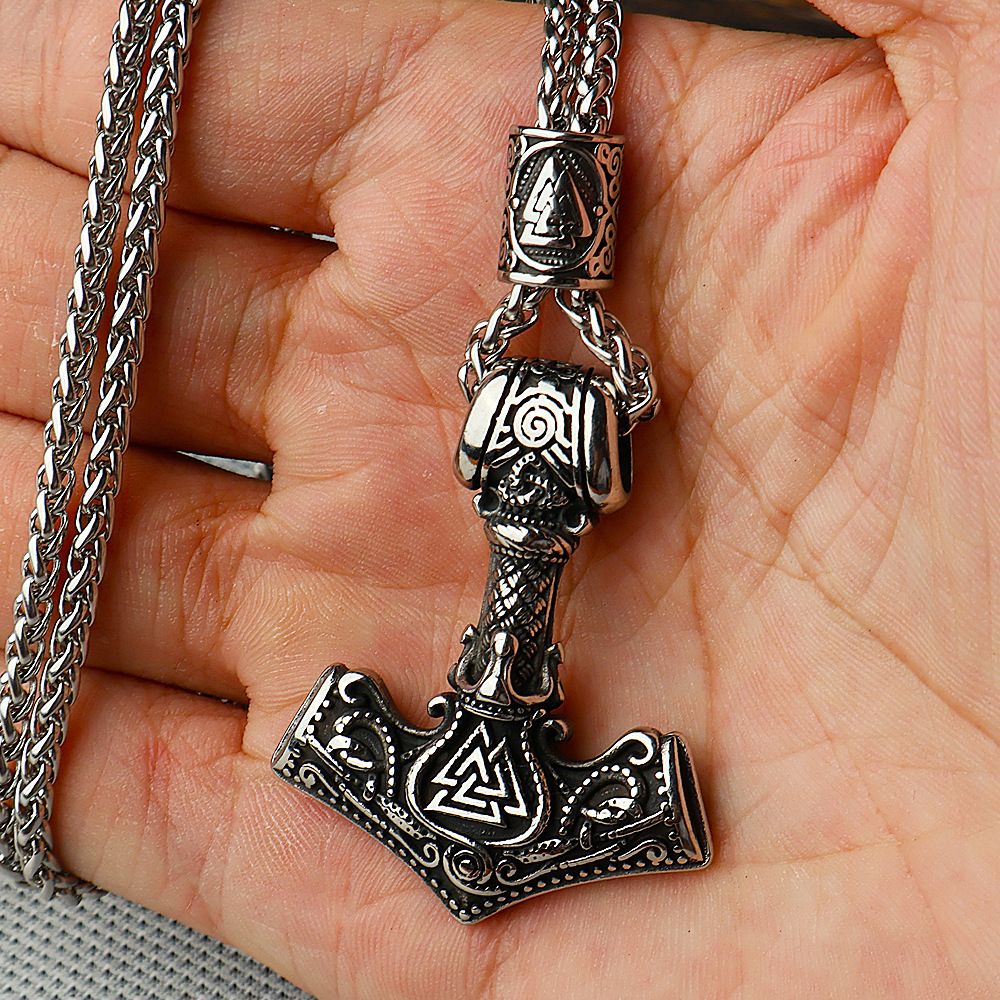 Hot Selling Titanium Viking Pendant Stainless Steel Thor Hammer Necklace, Men's Jewelry_ipsvogv.com