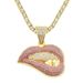 Trendy people's personalized pink lip diamond tooth pendant necklace Men's domineering, cool and exaggerated Cuban chain accessories_ipsvogv.com
