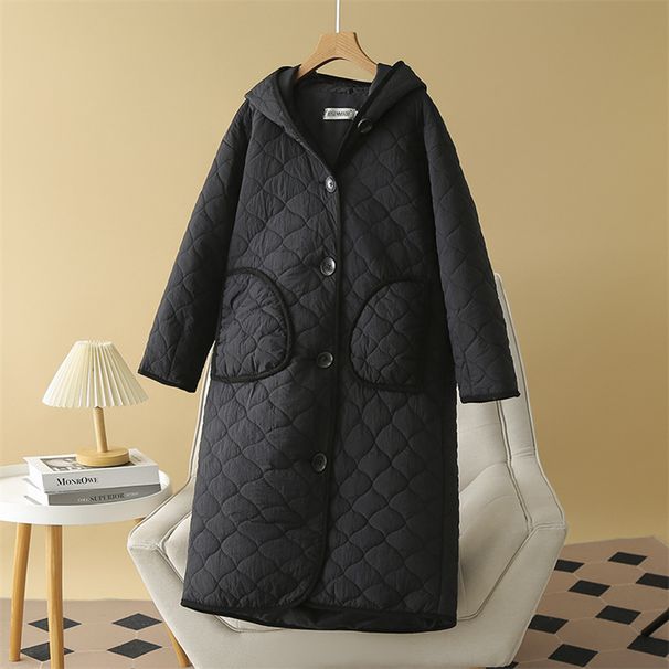 Women's Clothing Large size women's clothing 200 pounds fat MM autumn and winter fashion slim hooded bag strip round mouth pocket long cotton coat_ipsvogv.com