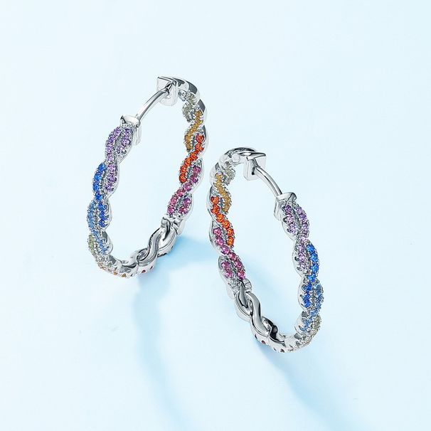 Twisted Rainbow Dopamine Earrings S925 Silver Full Of Colored Gemstones Earrings Light Luxury Simple_ipsvogv.com