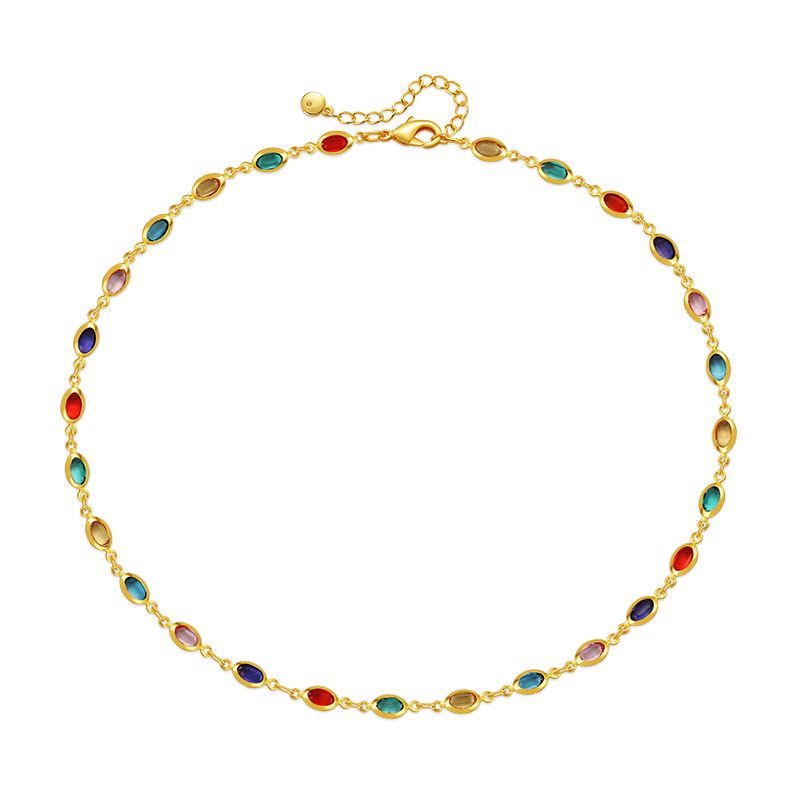 Bohemian style colored glass diamond clavicle chain plated with K real gold chain holiday style travel ethnic style necklace_ipsvogv.com