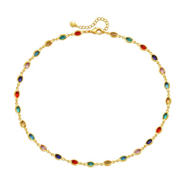 Bohemian style colored glass diamond clavicle chain plated with K real gold chain holiday style travel ethnic style necklace_ipsvogv.com