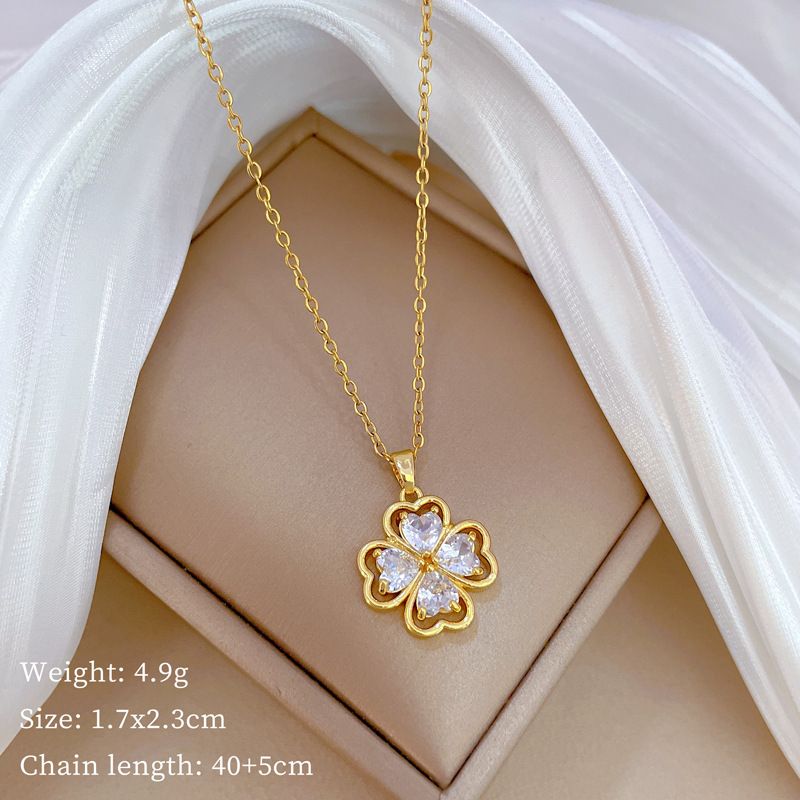 Lucky 【 】 Grass Light Luxury Charm Gorgeous Full Diamond Necklace Women's Versatile Clavicle Titanium Steel Chain 【 】_ipsvogv.com