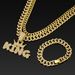 Hot Selling Crown KING Pendant Alloy Full Diamond Cuban Necklace Bracelet NK Chain 3-Piece Set_ipsvogv.com