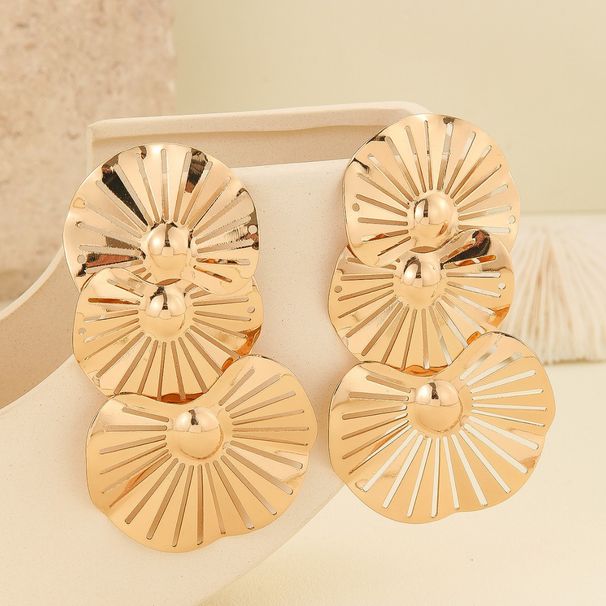Exaggerated Metal Fashion Personality Geometric Triple Lotus Leaf Light Luxury Simple Elegant Versatile Earrings_ipsvogv.com