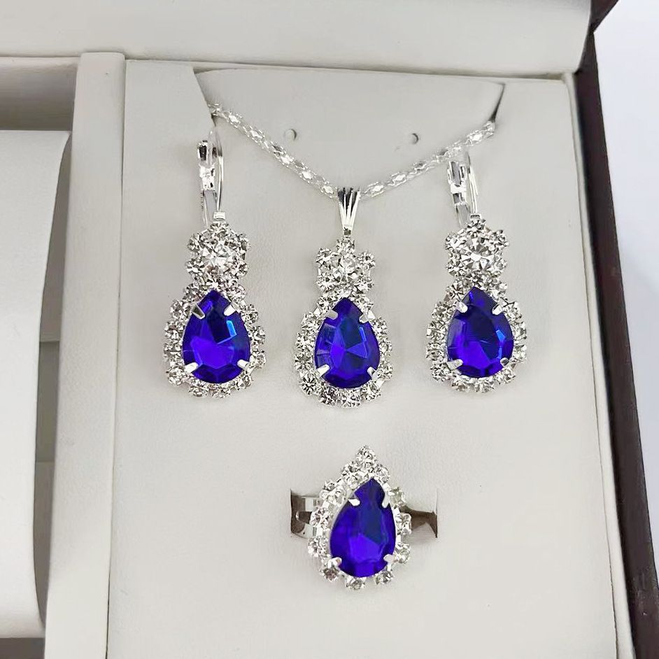 New jewelry pendant earring ring set fashionable bridal decoration colorful three piece wedding photography accessories_ipsvogv.com