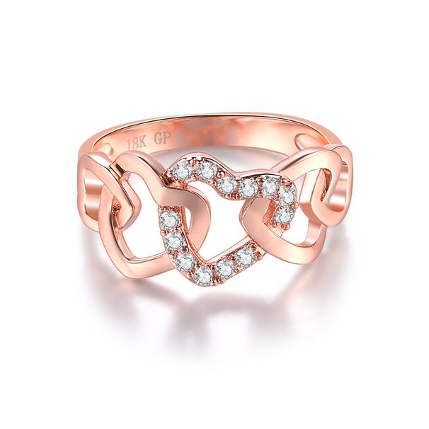 Unisex simple sweet hollow heart shaped women's ring rose gold plated zircon hot accessories_ipsvogv.com