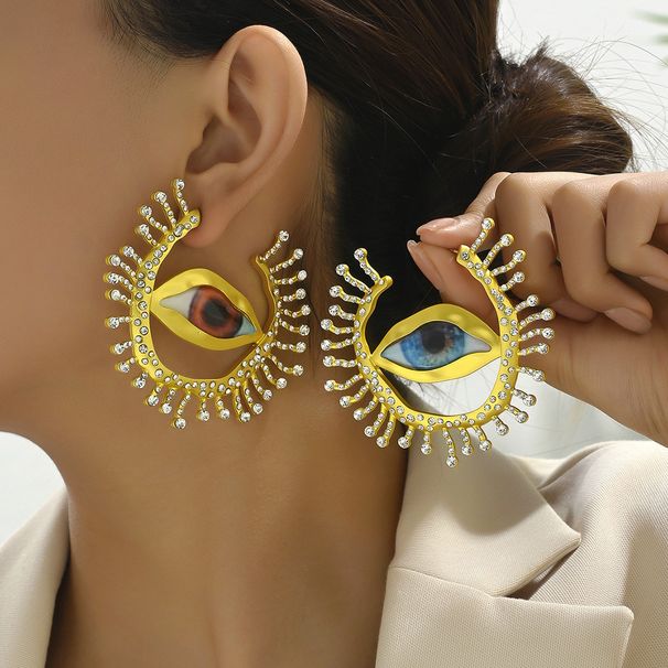 Hip hop vintage style women's with personalized diamond studded fashion OL design Devil's Eye earrings_ipsvogv.com