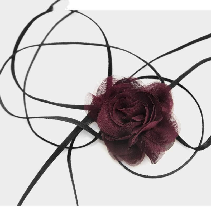 Mini Silk Gothic Neck Flower Ultra-fine Velvet Ribbon Choker Necklace_ipsvogv.com