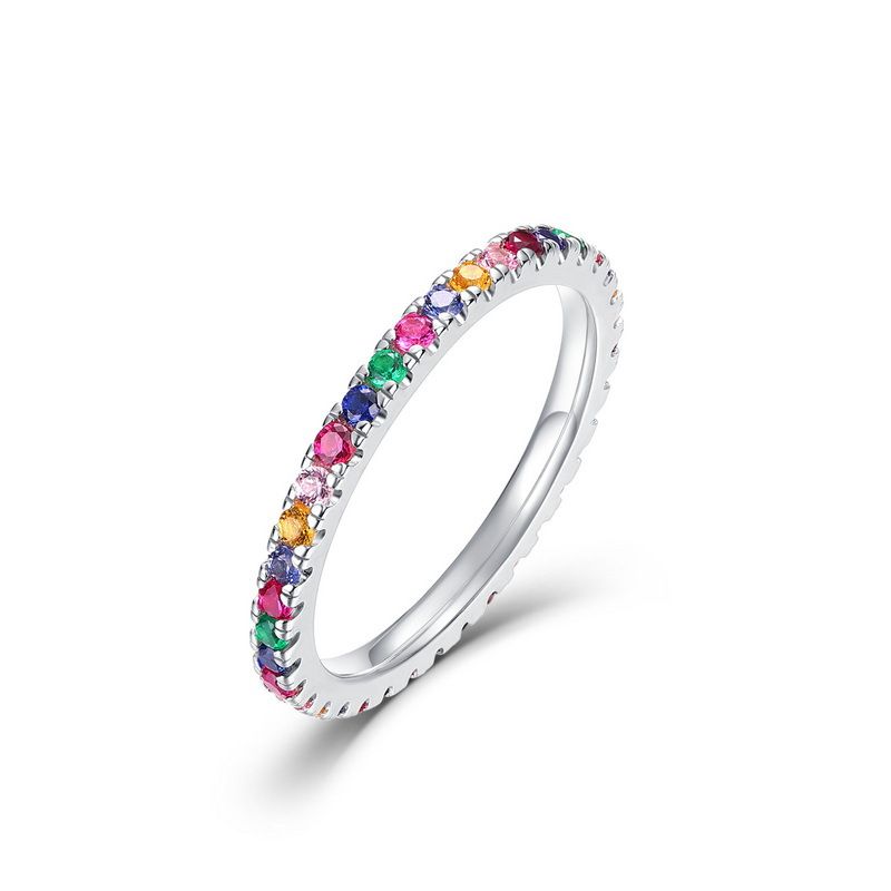 new Product S925 Silver Ring Female Rainbow Simple Multi Faceted Color Zirconium Finger Ring Row Ring Light Luxury Niche Spot_ipsvogv.com