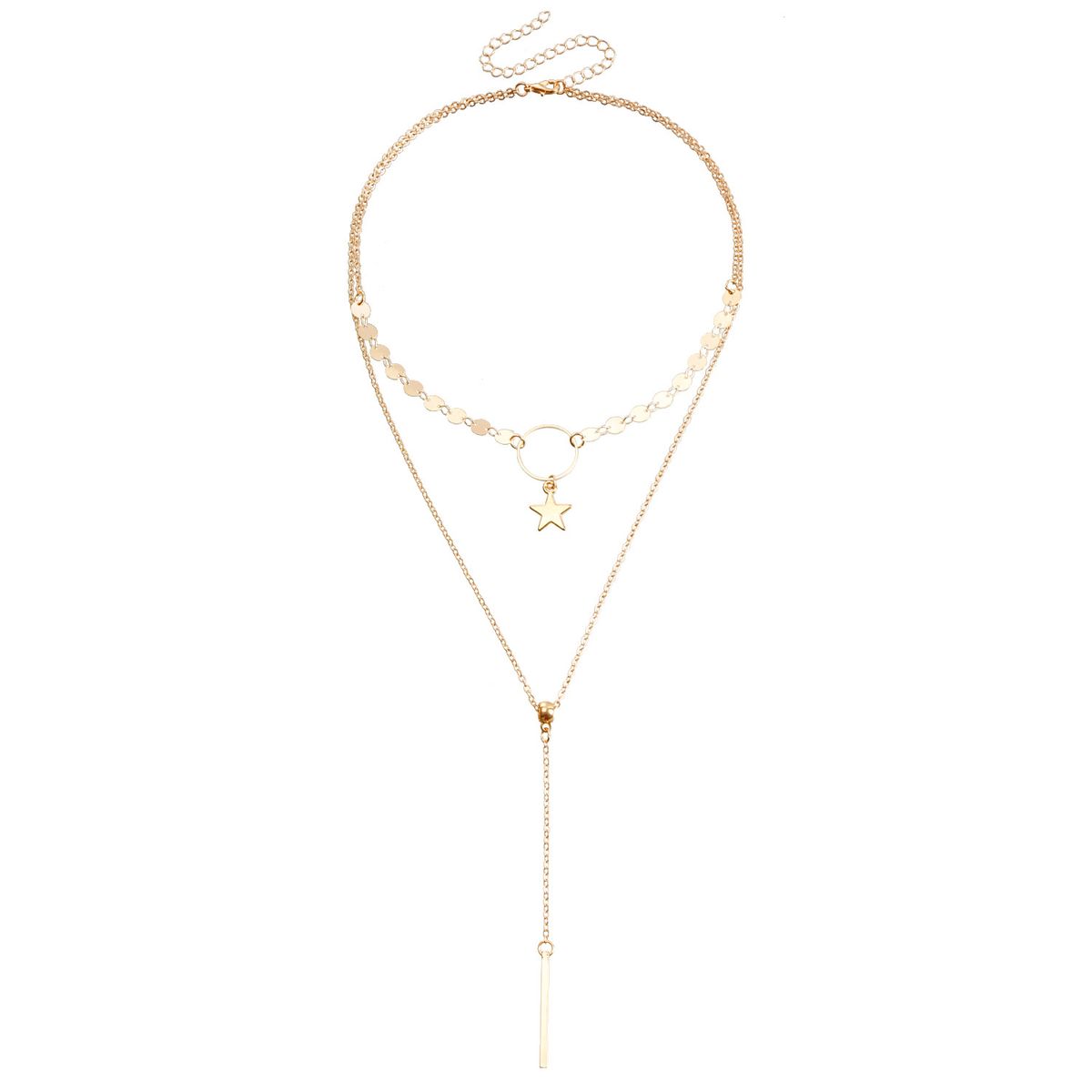 Fashion Metal Chain Disc Fringed Necklace, Hip Hop Multi-layered Star Necklace Woman_ipsvogv.com
