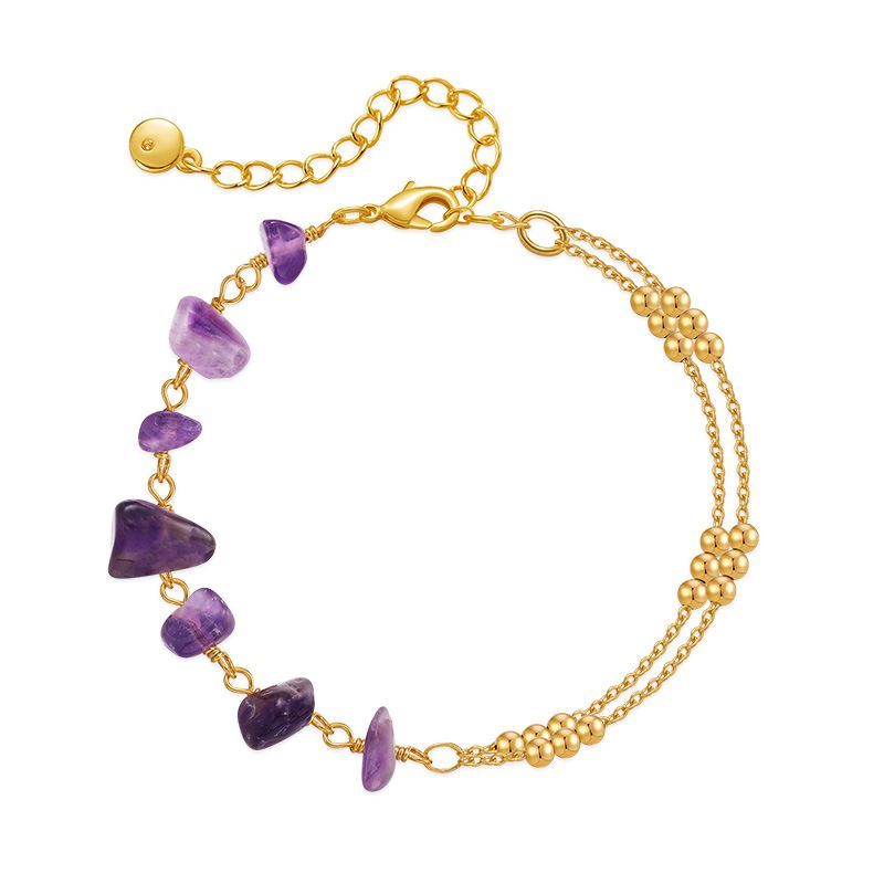 Purple natural crystal gravel splicing design luck beads ball chain K real gold plated bracelet_ipsvogv.com