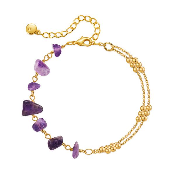 Purple natural crystal gravel splicing design luck beads ball chain K real gold plated bracelet_ipsvogv.com