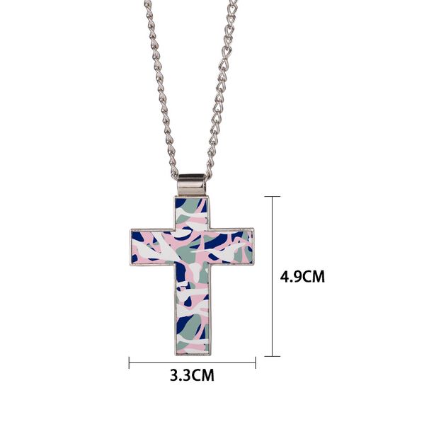 Heat Transfer Printing Cross Necklace, Men's Trendy Personality Hip-hop Couple Long Pendant Accessory_ipsvogv.com