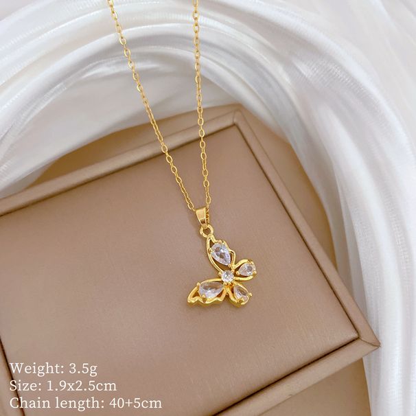 】 Threaded 【 Sky Butterfly Light Luxury Charm Gorgeous Full Diamond Necklace Women's Versatile Clavicle Titanium Steel 【 】_ipsvogv.com