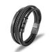 simple stainless steel leather rope bracelet popular multi layer black leather braided men's bracelet_ipsvogv.com
