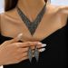 Women’s Jewelry Set Fashion Women's Jewelry Fashion Tassel Black Crystal Stone Silver Necklace Earrings 2 Piece Set_ipsvogv.com