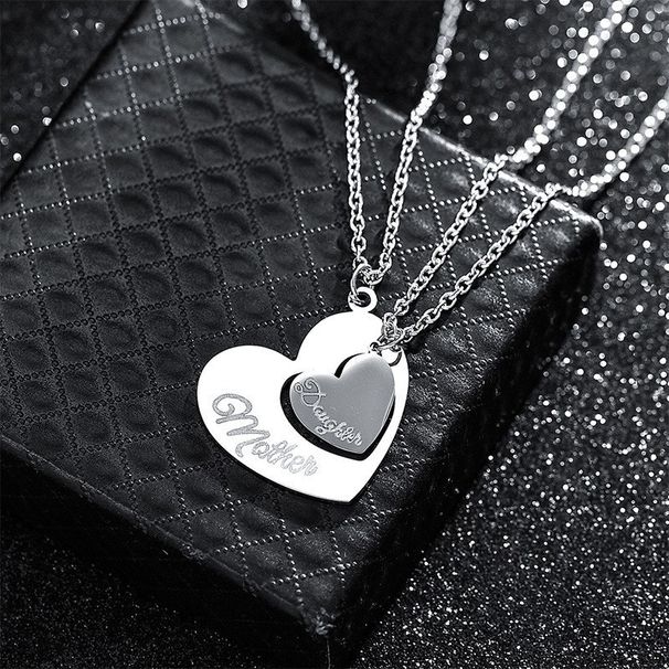 hot selling heart shaped stainless steel necklace motherdaughter Mother's Day engraved pendant necklace_ipsvogv.com