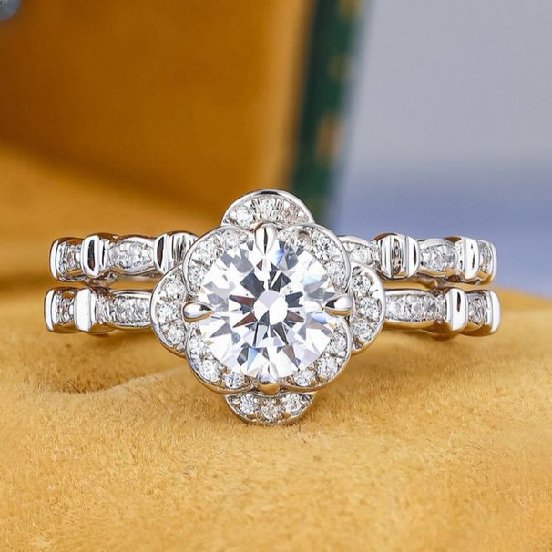 Sanjie 2025 New With Diamond And Zircon Jewelry, Ms. Mo Sangshi Handheld Flower Pair Ring_ipsvogv.com