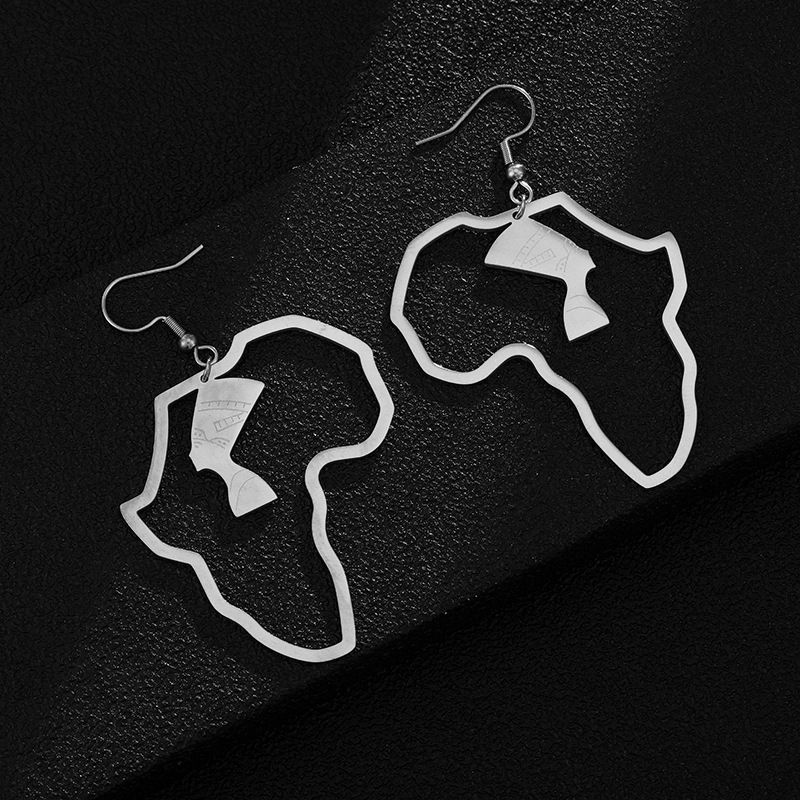 Fashion Women Africa Map Earrings Gold Stainless Steel Egyptian Queen Nefertiti Earrings_ipsvogv.com