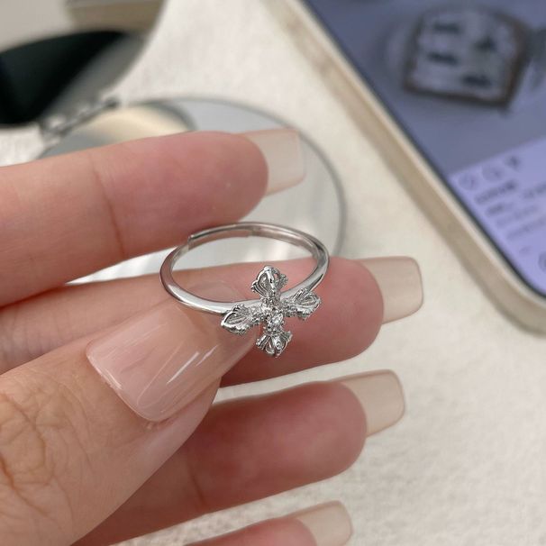 French Cross Flower Zircon For Women, Niche, Light Luxury, Fashionable Temperament, Index Finger Design, Versatile Ring_ipsvogv.com
