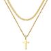 European And American Cross-border Hot-selling Gold Cross Stainless Steel Necklace Men's Personality Hip-hop Versatile Double-layer Stacked Chain_ipsvogv.com