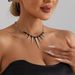 Punk Splicing Chain Black Beaded Rivet Pendant Necklace, Personalized Awl Collarbone Chain_ipsvogv.com
