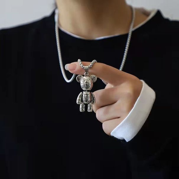 Actionable Violent Bear Titanium Steel Necklace Hip Hop Men's Fashion Punk Couple Chain Women's Minority Sweater Pendant_ipsvogv.com