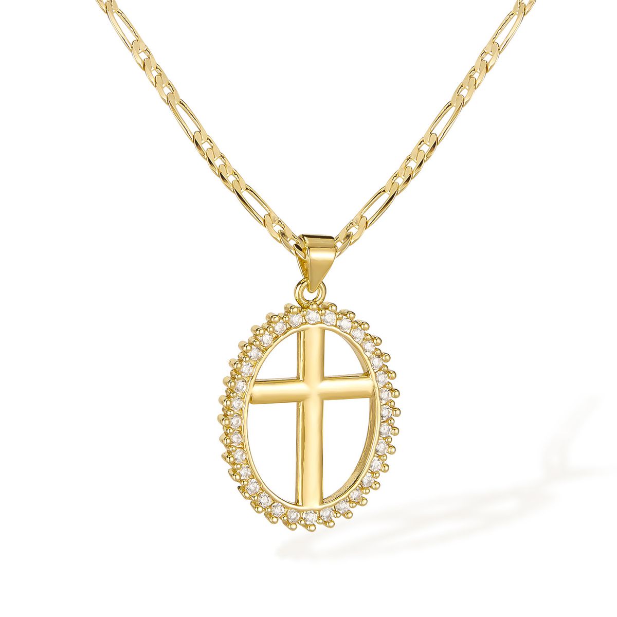 Women's Jewelry Simple And Fashionable Copper Necklace Female Personality Retro Hollow Full Diamond Cross Clavicle Chain_ipsvogv.com