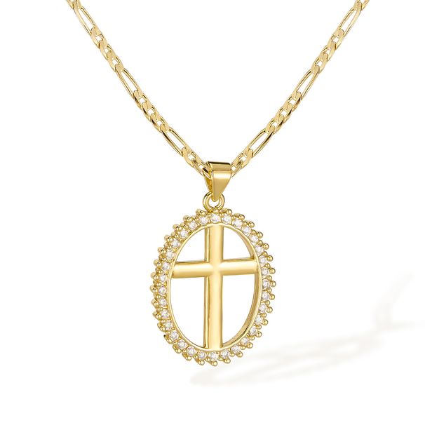 Women's Jewelry Simple And Fashionable Copper Necklace Female Personality Retro Hollow Full Diamond Cross Clavicle Chain_ipsvogv.com