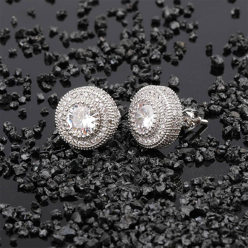 Popular Sterling Silver Round Full Zircon Hip Hop Personality Earrings Men And Women Trendy Earrings_ipsvogv.com