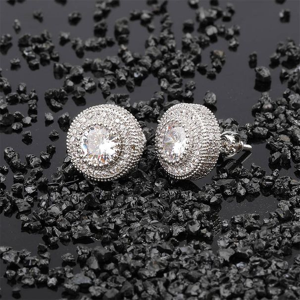 Popular Sterling Silver Round Full Zircon Hip Hop Personality Earrings Men And Women Trendy Earrings_ipsvogv.com