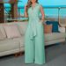 Women's Clothing women's elegant shirt collar sleeveless solid color zipper strap wide leg jumpsuit_ipsvogv.com