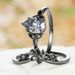 Inlaid Water Drop Zircon Gun Black Electroplating Women's Clover Flower Pair Ring_ipsvogv.com