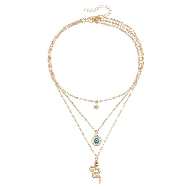 Oil drop devil eye snake pendant clavicle chain creative design multi layer necklace accessories_ipsvogv.com