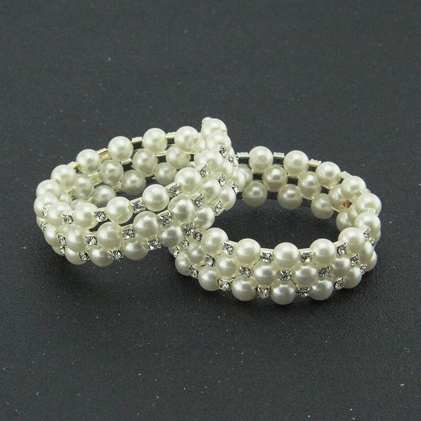 Korean version of fashionable versatile personalized diamond inlaid pearl three-layer spiral wide bracelet and bracelet,_ipsvogv.com