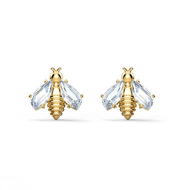Three Dimensional Golden Little Bee Pierced Earrings For Women Elements Crystal Earrings_ipsvogv.com