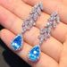 Cao Shi's Light Luxury French Design Sea Blue Zircon Water Droplet Earrings Exquisite and Elegant, Elegant and Elegant, Pear shaped Earrings_ipsvogv.com